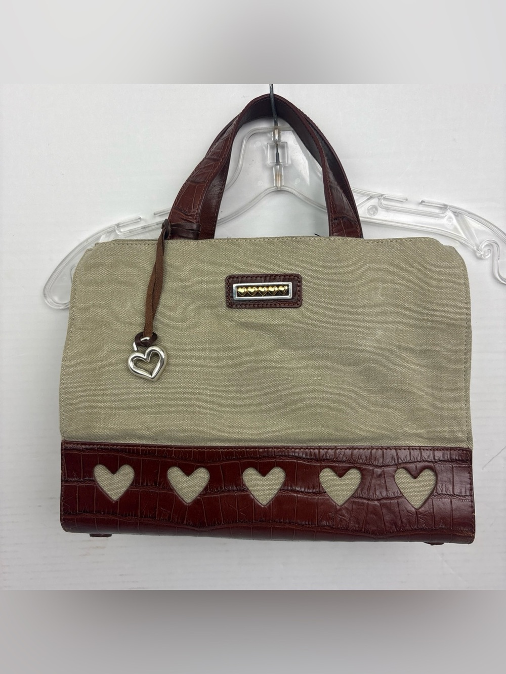 Brighton Heart Shapes Purse Tan Brown Cut Out Satchel Bag Charm One World - Picture 1 of 14